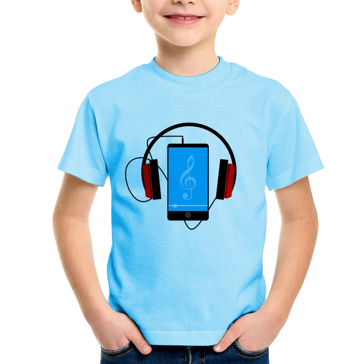 Camiseta Infantil Headphone Smartphone - Azul Bebê