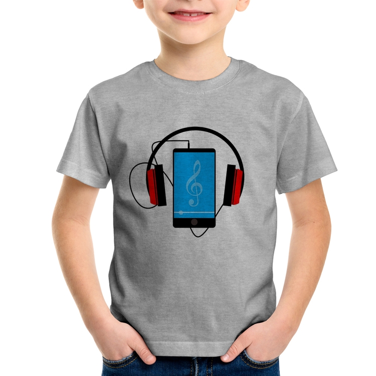 Camiseta Infantil Headphone Smartphone - Cinza