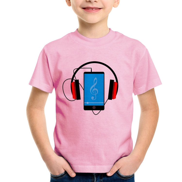Camiseta Infantil Headphone Smartphone - Rosa Bebê