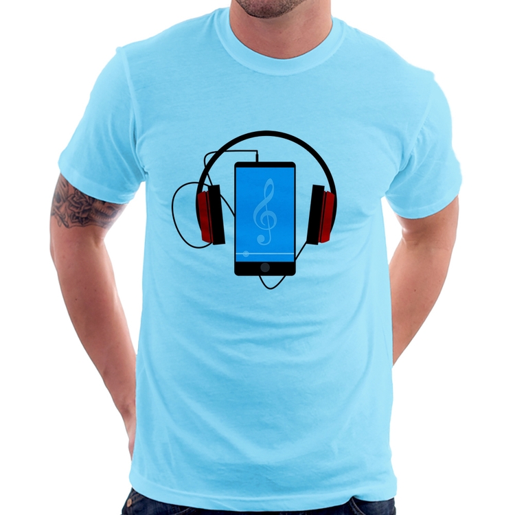 Camiseta Headphone Smartphone - Azul Bebê