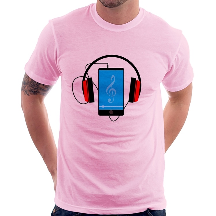 Camiseta Headphone Smartphone - Rosa Bebê