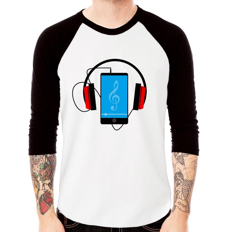Camiseta Raglan Headphone Smartphone Manga 3/4