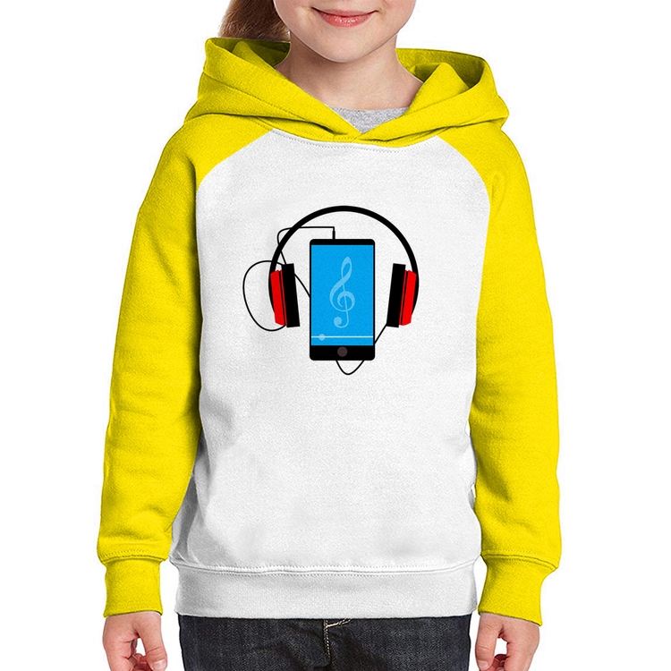 Moletom Infantil Headphone Smartphone - Branco/Amarelo