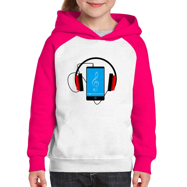 Moletom Infantil Headphone Smartphone - Branco/Rosa