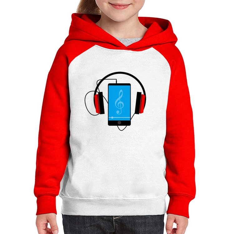 Moletom Infantil Headphone Smartphone - Branco/Vermelho