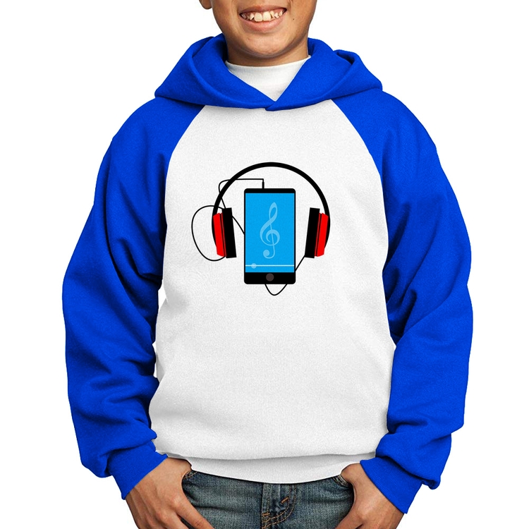 Moletom Infantil Headphone Smartphone - Branco/Azul