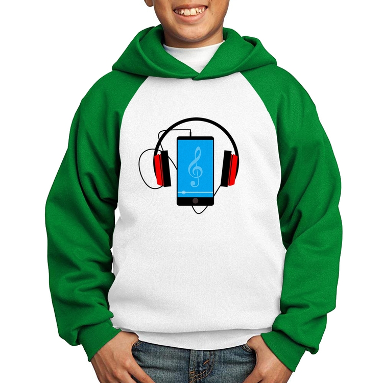 Moletom Infantil Headphone Smartphone - Branco/Verde