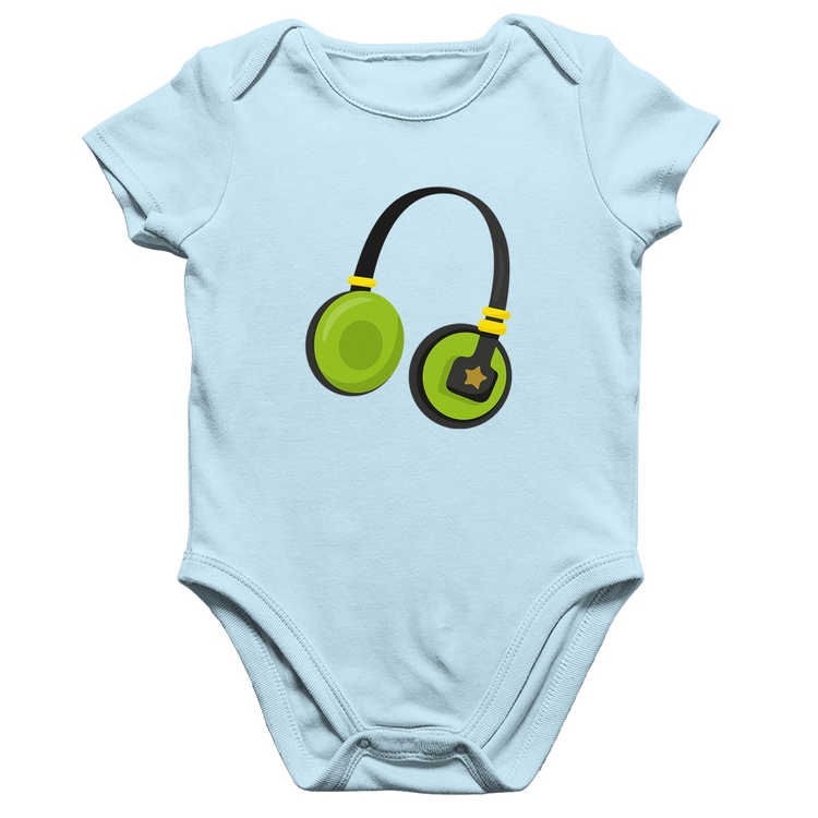 Body Bebê Algodão Headphone Verde - Azul Bebê
