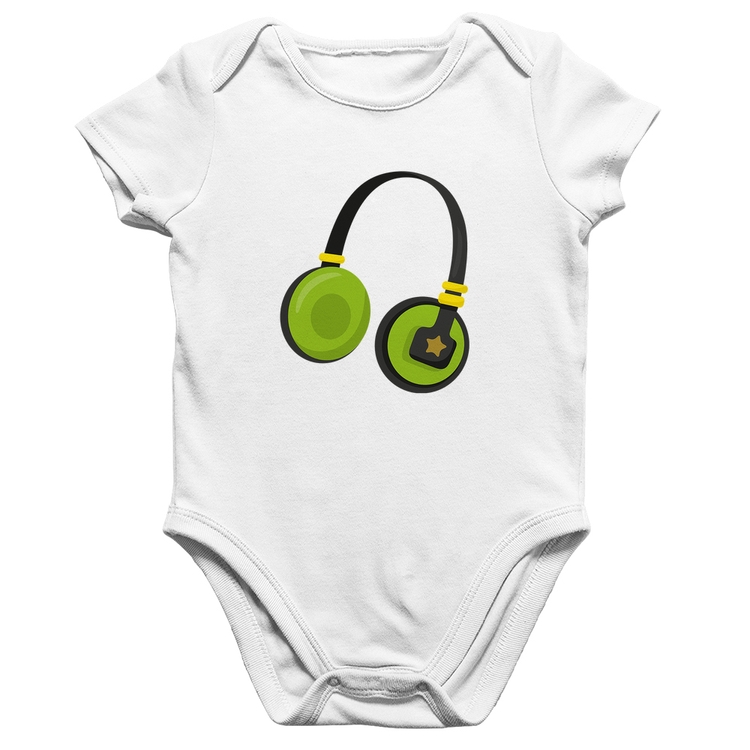 Body Bebê Algodão Headphone Verde - Branco