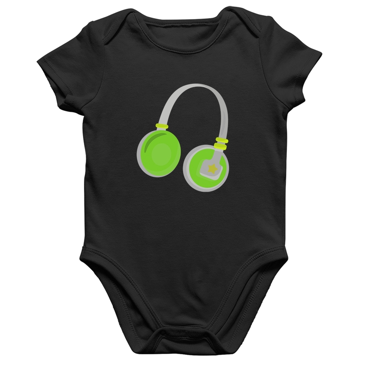 Body Bebê Algodão Headphone Verde