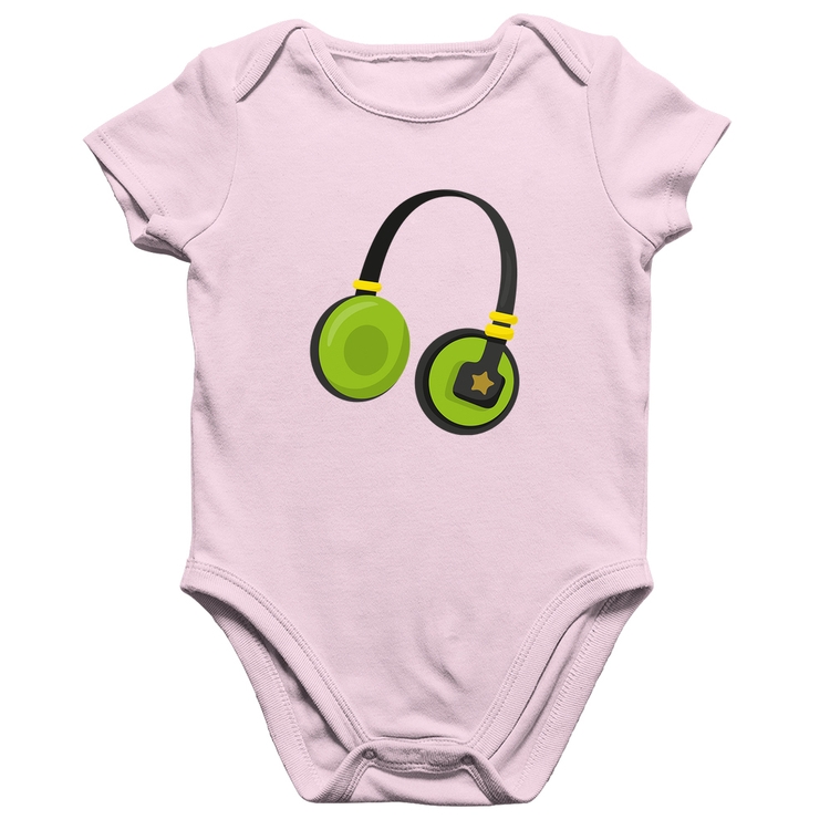 Body Bebê Algodão Headphone Verde - Rosa Bebê