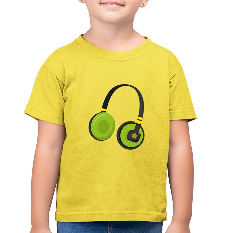 Camiseta Algodão Infantil Headphone Verde - Amarelo Canário