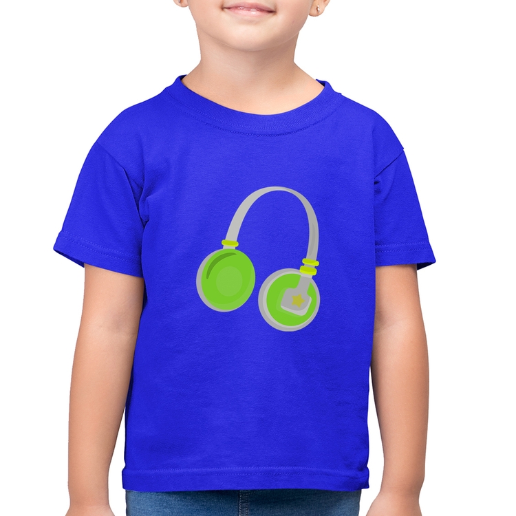 Camiseta Algodão Infantil Headphone Verde - Azul Royal