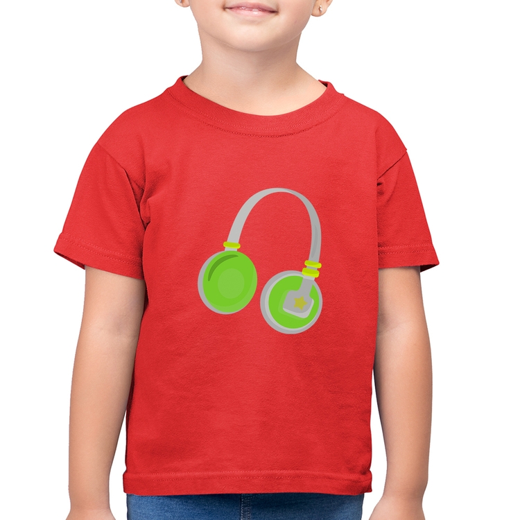 Camiseta Algodão Infantil Headphone Verde - Vermelha