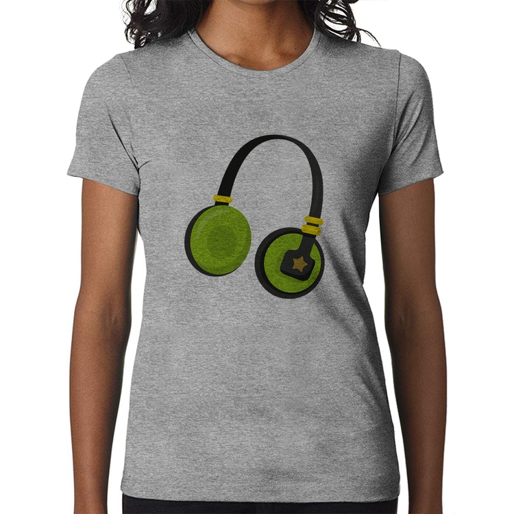 Baby Look Headphone Verde - Cinza