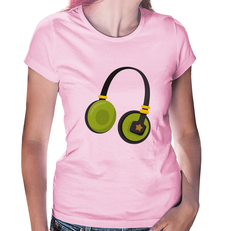 Baby Look Headphone Verde - Rosa Bebê