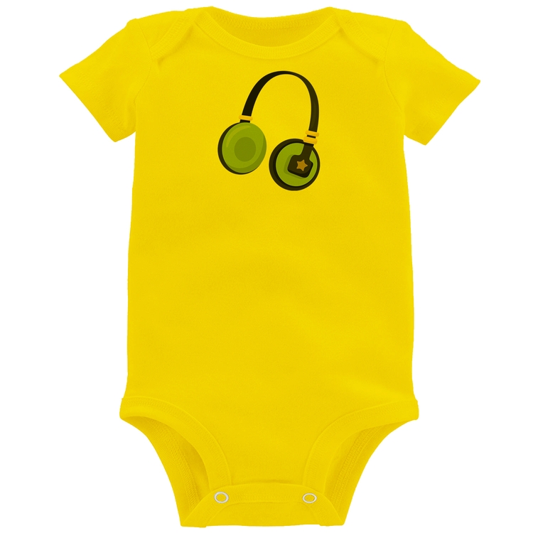 Body Bebê Headphone Verde - Amarelo