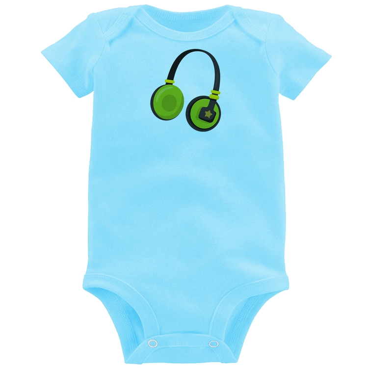 Body Bebê Headphone Verde - Azul Bebê