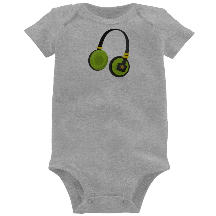 Body Bebê Headphone Verde - Cinza