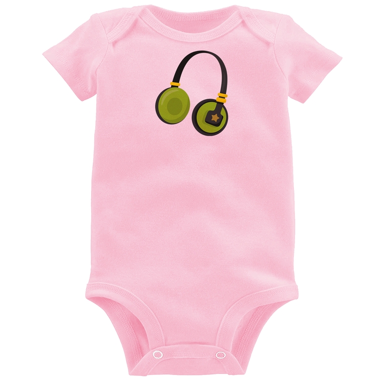 Body Bebê Headphone Verde - Rosa Bebê