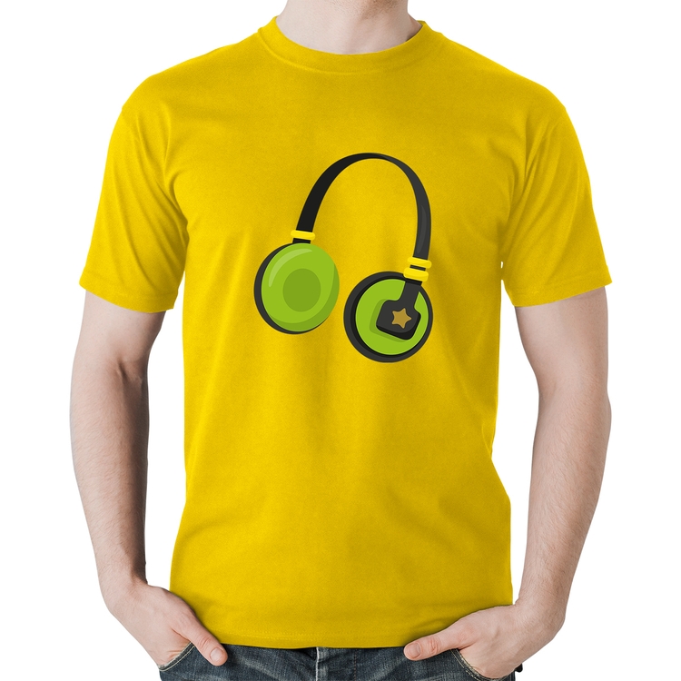 Camiseta Algodão Headphone Verde - Amarela