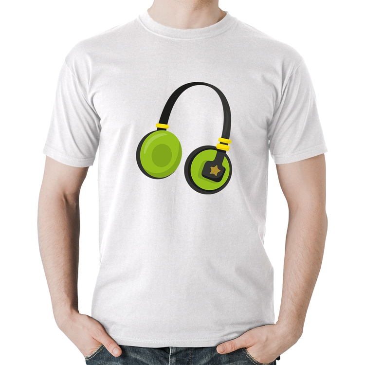 Camiseta Algodão Headphone Verde - Branca
