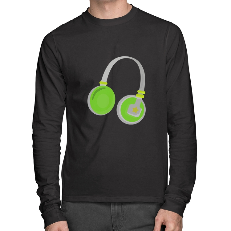 Camiseta Algodão Headphone Verde Manga Longa