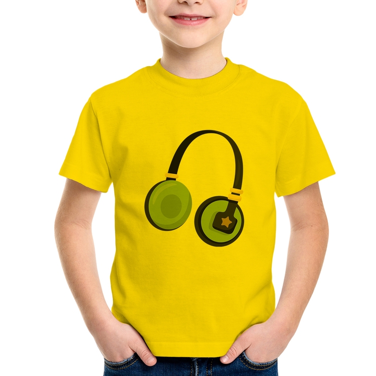 Camiseta Infantil Headphone Verde - Amarela