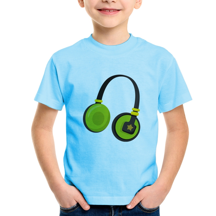 Camiseta Infantil Headphone Verde - Azul Bebê