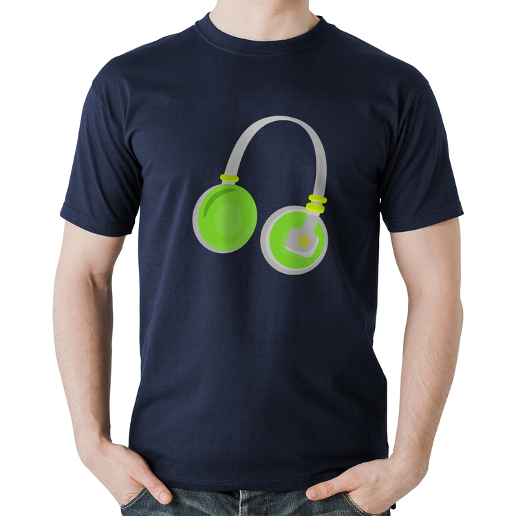 Camiseta Algodão Headphone Verde - Marinho