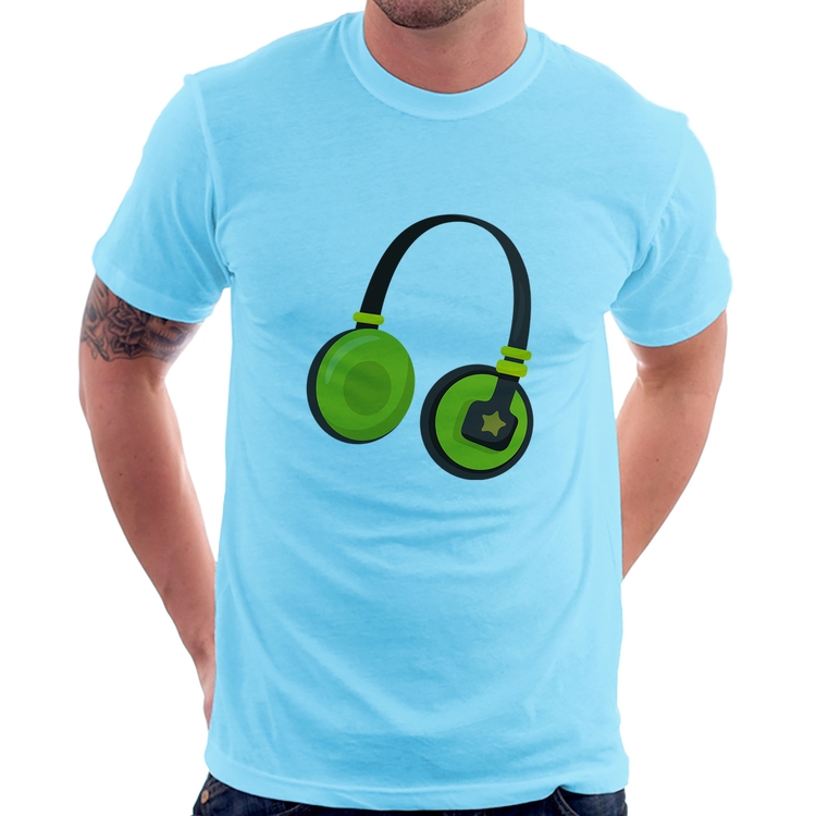 Camiseta Headphone Verde - Azul Bebê