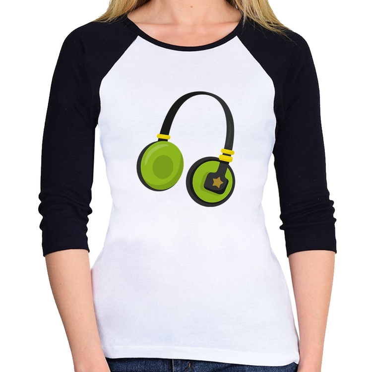 Baby Look Raglan Headphone Verde Manga 3/4