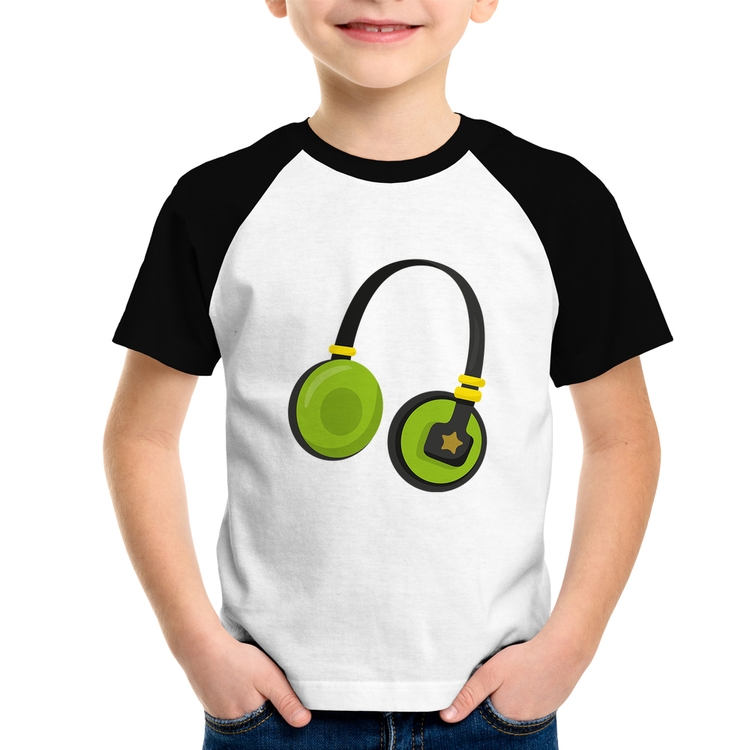 Camiseta Raglan Infantil Headphone Verde