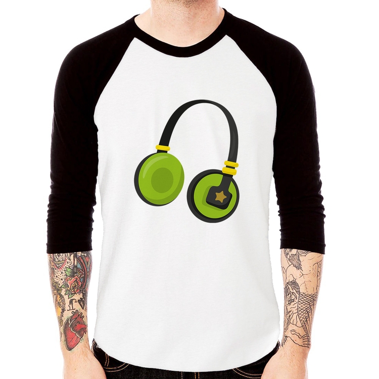 Camiseta Raglan Headphone Verde Manga 3/4
