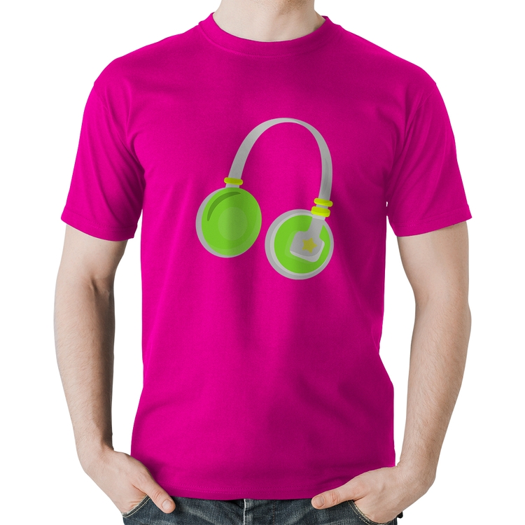 Camiseta Algodão Headphone Verde - Rosa