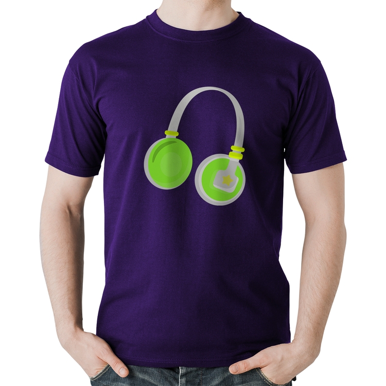 Camiseta Algodão Headphone Verde - Roxa