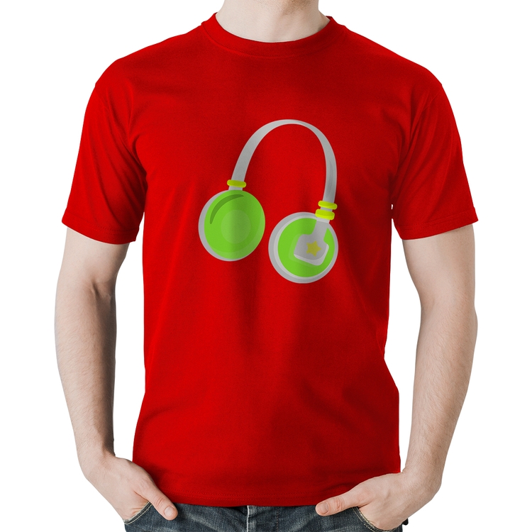 Camiseta Algodão Headphone Verde - Vermelha