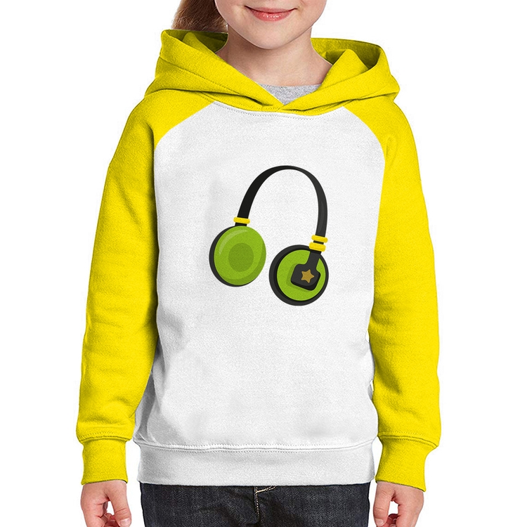 Moletom Infantil Headphone Verde - Branco/Amarelo