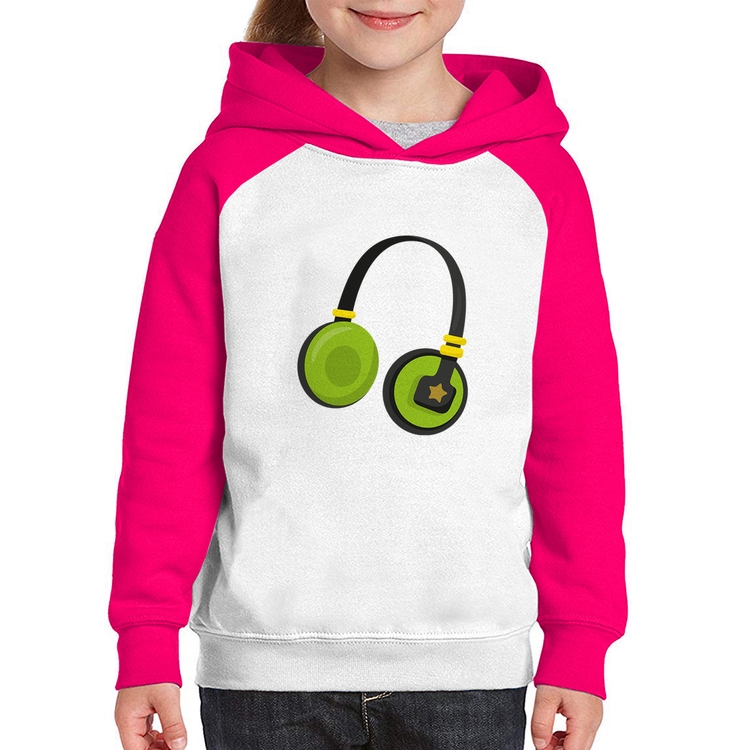 Moletom Infantil Headphone Verde - Branco/Rosa