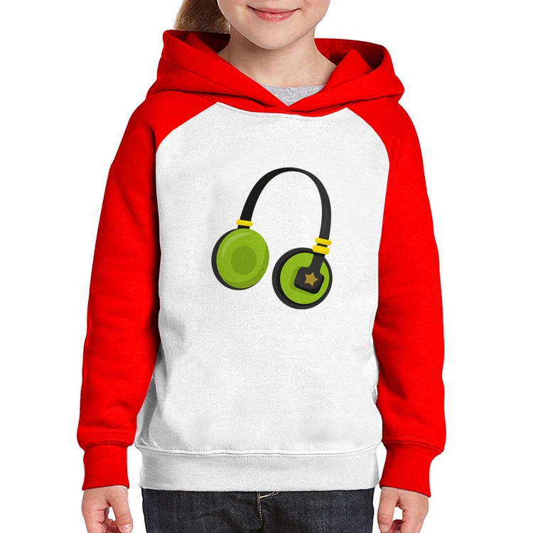 Moletom Infantil Headphone Verde - Branco/Vermelho