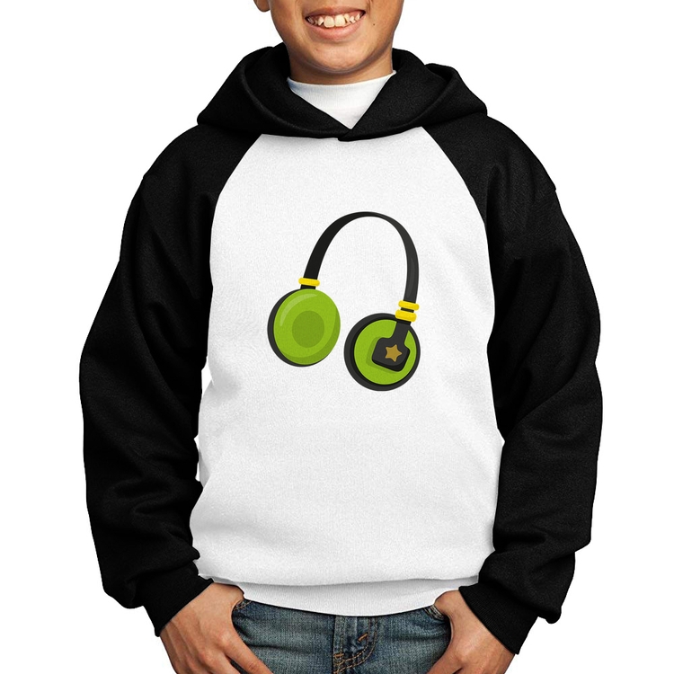 Moletom Infantil Headphone Verde - Branco/Preto