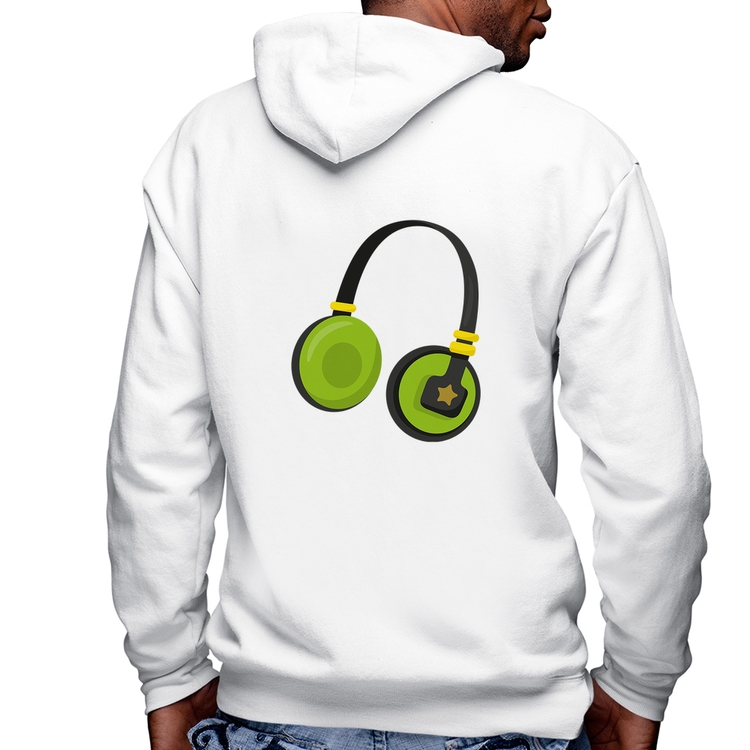 Blusa Moletom Headphone Verde Masculina com Capuz e Zíper - Branca