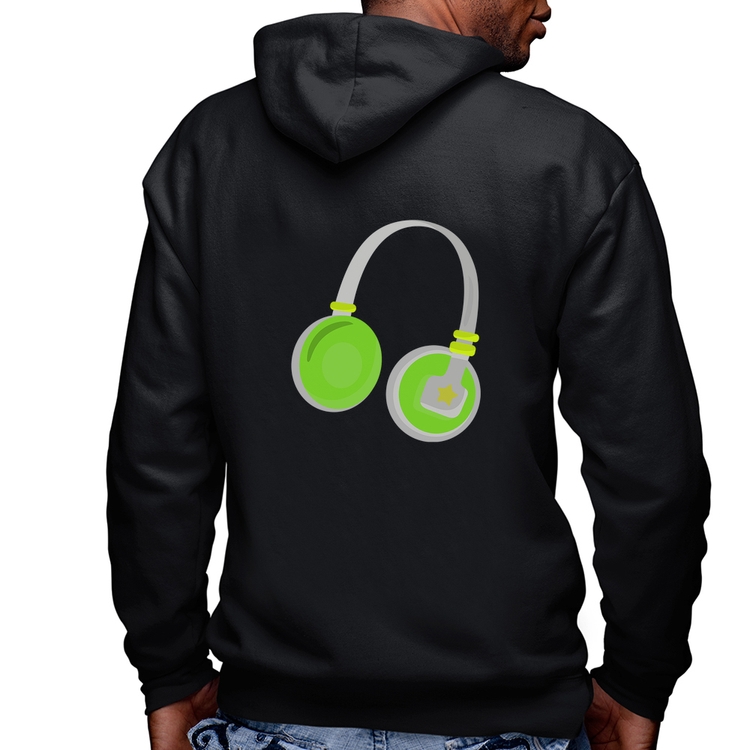 Blusa Moletom Headphone Verde Masculina com Capuz e Zíper