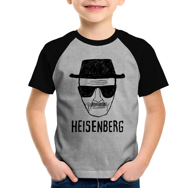 Camiseta Raglan Infantil Heisenberg - Cinza/Preto
