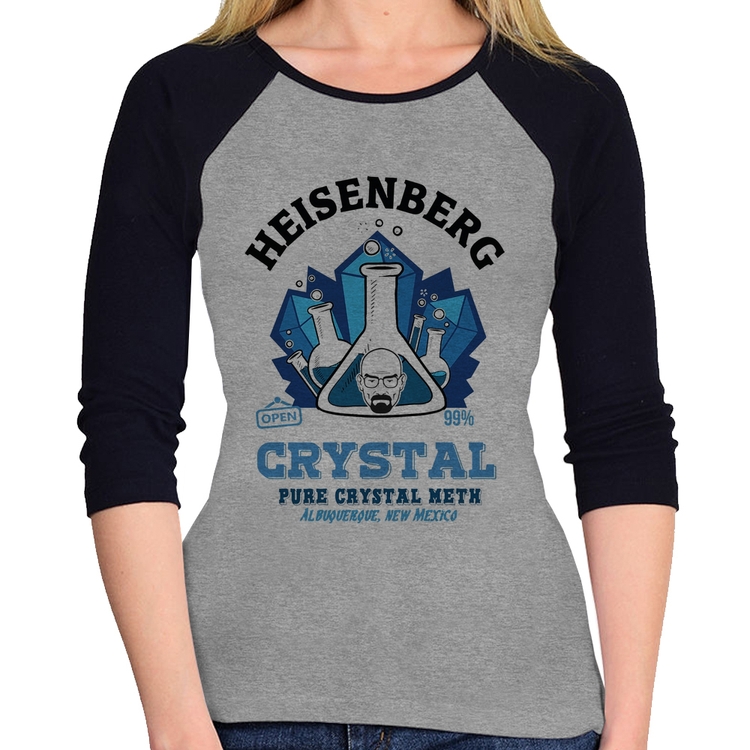 Baby Look Raglan Heisenberg Crystal Manga 3/4 - Cinza/Preto