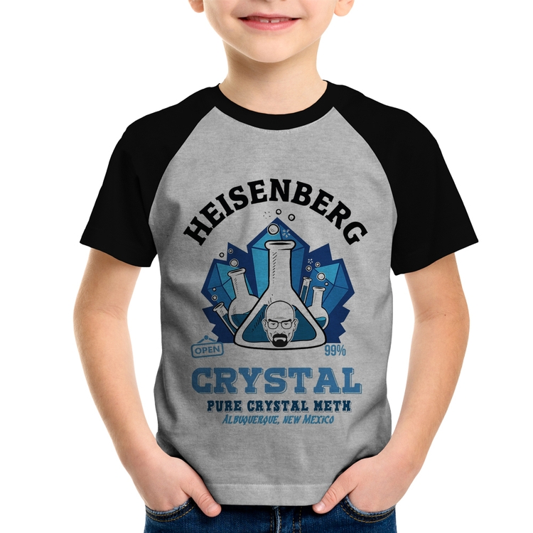 Camiseta Raglan Infantil Heisenberg Crystal - Cinza/Preto