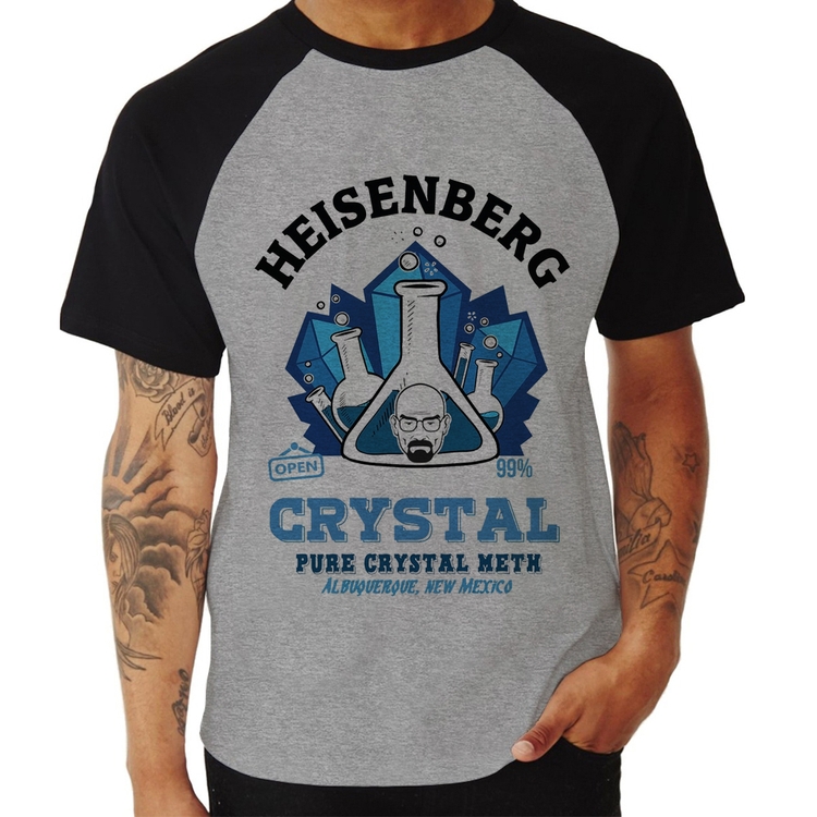 Camiseta Raglan Heisenberg Crystal - Cinza/Preto