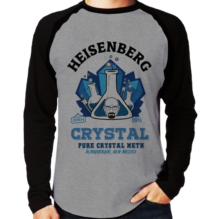 Camiseta Raglan Heisenberg Crystal Manga Longa - Cinza/Preto