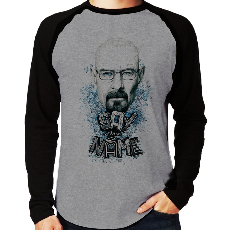 Camiseta Raglan Heisenberg Say My Name Manga Longa - Cinza/Preto