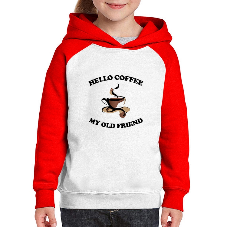 Moletom Infantil Hello coffee my old friend - Branco/Vermelho